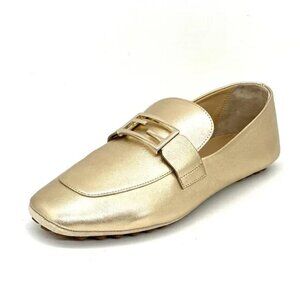 NWOB FENDI Baguette Driving Loafer Gold Logo Buckle Flats Loafers 38.5